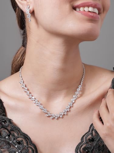 Image of Rubans Necklace Set Stylish American Diamond Zirconia Trendy Jewellery Gift for Women & Girls