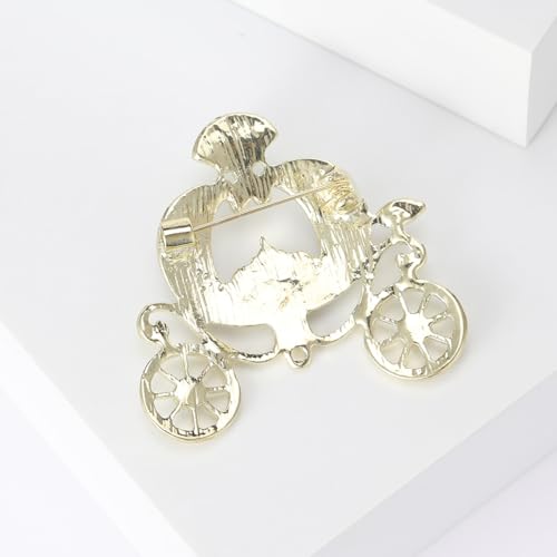 Image of Classic Cute Gold Pumpkin Carriage Brooch Pins for Women Hat Broched Pin | Halloween, Thanksgiving, Costume Accessories, Party Event Supplies, Holiday Jewelry Gift
