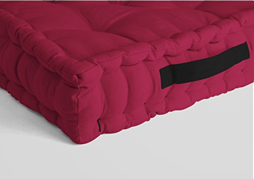 Grand pouf de sol 60 x 60 en toile solide teintée rose fuchsia et gris - 3