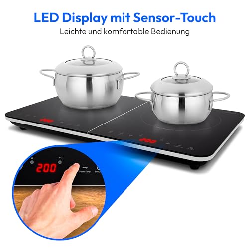 Foto von MEDION Doppel-Induktionskochplatte, 3500 Watt, Zwei Kochplatten, 10 Temperaturstufen, LED Display, MD18493, schwarz