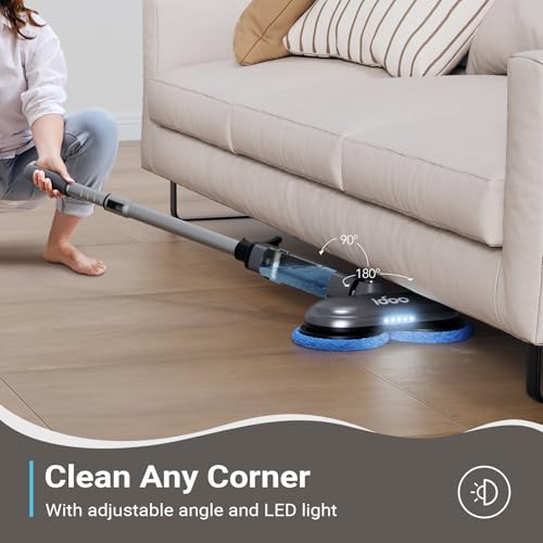 Image of iDOO Cordless Electric Mop, Rechargeable Spin Mop with Water Spray & LED Headlight, Quiet Self Propelled Floor Cleaner, Lightweight Floor Scrubber for All Floors