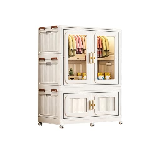 Perchero Armario Portátil Plegable con Ruedas Puertas de Magnéticas Armario Vestidor Abierto Grande Fácil de Instalar para Dormitorios y Apartamentos Cajas de Almacenamiento(90x53x145cm)
