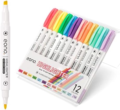 Amazon Brand - EONO Highlighters, Dual Tips Marker Pen, Chisel and Fine Tips, Water Based, Assorted Colors, Quick Dry (18 Colors)