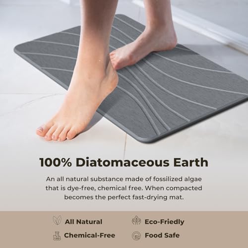 Image of TOSORO - Stone Bath Mat Diatomaceous Earth Shower Mat Non-Slip Super Absorbent Diatomite Stone Bath Mats for Bathroom Floor Quick Drying Natural Easy to Clean (23.5 x 15) - Graphite