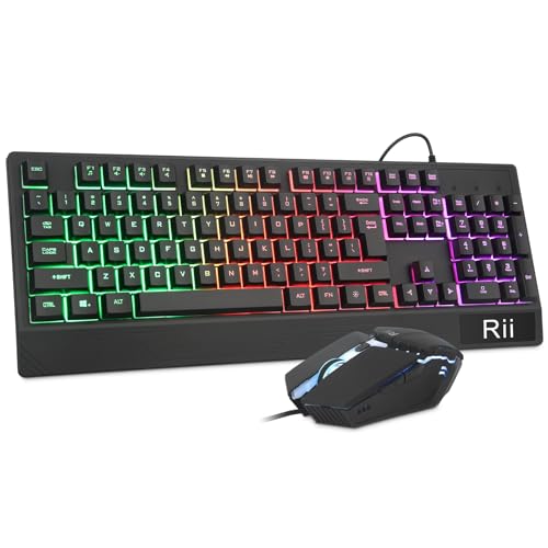 Rii Gaming Keyboard and Mouse Combo,USB Wired,104 Keys RGB...