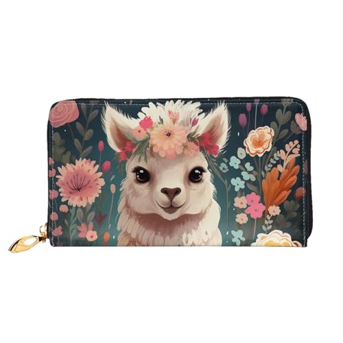 Flower Alpaca Leather Wallet for Women Long Coin Purse Ultra Slim Credit Cards Holder Bifold Clutch