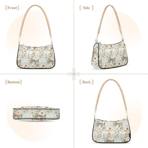 Clutch Shoulder Bags Tote Evening Purse Handbags for Women Flowers Pale Green Hobo Bags with Zipper Closure2