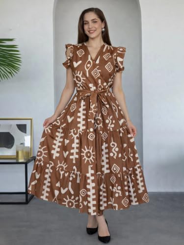 Image of KZULLY | Dress for Women Western Maxi Style, Ethnic Look Outfit for Women, A Line Flared Pattern, Indo Western Dresses, One Piece Long Gown