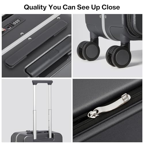 Image of mixi 17x14x9 Carry On Luggage Underseat PC Hard Shell Suitcase Top Opening Aluminum Frame Travel Suitcases with Wheels, Rock Gray