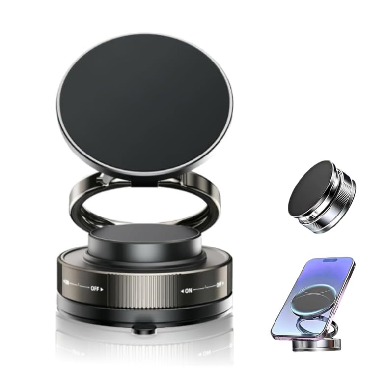 Mciluyaiio Supporto magnetico pieghevole per telefono a 360°, supporto per telefono a vuoto con rotazione, supporto per telefono a ventosa per mani libere per auto, superficie liscia (Nero)