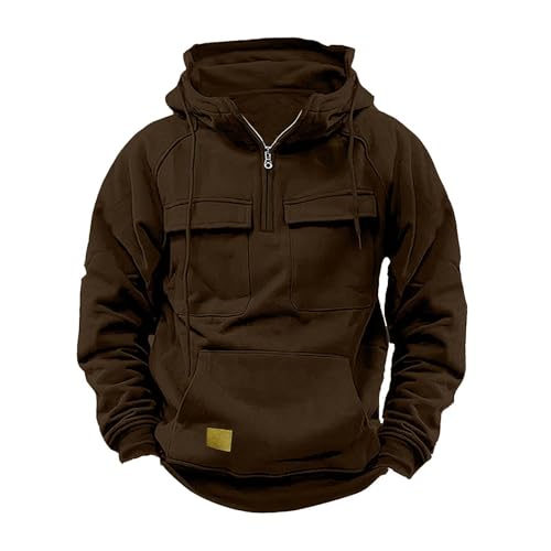 Tactical Hoodies for Men Military Cargo Work Quarter Zip Up Pullover Sweatshirts Workout Gym Fashion Hoodie Jacket