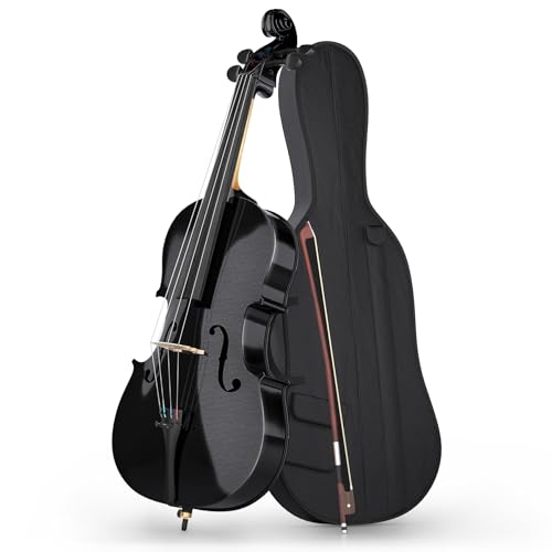 Doredo Full Size Cello 4/4 Kit, 4/4 Cello for Adults, Students, Beginners, Complete Acoustic Chello Instrument Set with Portable Bag, Bow, Rosin, Black