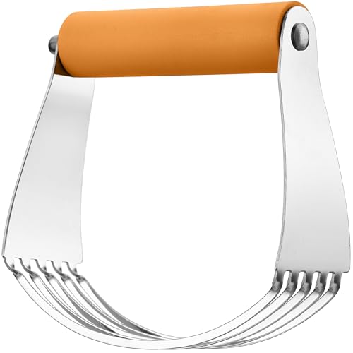 Spring Chef Large Dough Blender For Baking, Professional Dough Cutter Tool, Stainless Steel Puff Pastry Cutter Tool With Sharp Blades, Manual Pastry Blender For Easy Mixing - Dishwasher Safe - Mango