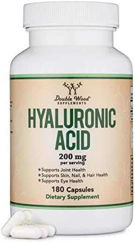 Double Wood Supplements Hyaluronic Acid Supplement -180 Capsules (Enhances Effects of Hyaluronic Acid Serum for Face) 200mg Per Serving for Skin and Face Aging Support (Acido Hialuronico)