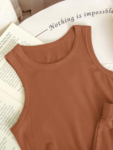 Image of NEW 6-14Y Tween Girls Stretchy Rib Knit Outfit Rayon Tank & Shorts Set Casual Lounge Playwear