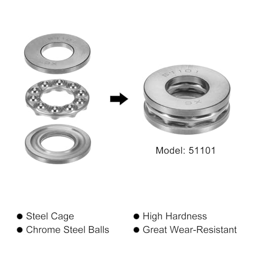 QUARKZMAN 4 Stück Kugellager 51101 Axiallager 12mm x 26mm x 9mm Stahl mit Hohem Kohlenstoffgehalt und Unterlegscheiben ABEC1
