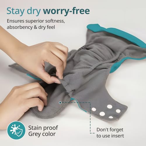 Image of LuvLap Reusable Baby Cloth Diaper, Double Leak Guard, High Absorption, Quick dry, Stain-Proof Comfort & Protection, 3m+, adjustable waist & height with snap buttons, Absorbent insert, Green bunny