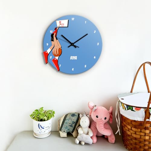 Image of Zooboo Personalized Analog Wall Clock, Custom Name Acrylic Silent Quartz Movement Wall Clock with Sleek Modern Design, Ideal for Birthdays (Design - Basketball Fever Girl), 30x30 cm, Multicolor