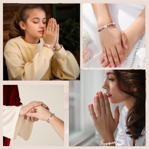 Baptism Gifts Cross Bracelet for Girl, First Communion Confirmation Bless Gifts for Teenage Girls Boys, Kindergarten Preschool Graduation Christening Gift for Daughter Granddaughter Godchild