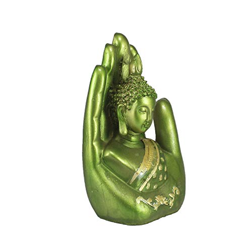 Image of eCraftIndia 'Palm Buddha' Handcrafted (Polyresin, 10 cm x 16 cm, Green and Golden, MSGB527 GR)