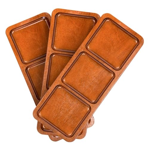 Fuentes para Servir, Tablas para Embutidos - Platos de Comida de 3 Rejillas de Acacia - Hermoso Plato de Postre Dividido, Bandeja de Madera Resistente para Bodas, graduación, Navidad