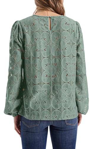 Image of OFEEFAN Blouses for Women Dressy Casual Spring Tops 2026 Summer Outfits Flower Lace Crochet Long Sleeve Shirts