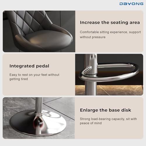 DAYONG Modern Bar Stools, Counter Swivel Bar Chair, Adjustable Breakfast Stools, High Stool with Back and Footrest for Home Restaurant Cafes Bars Kitchen. (black)
