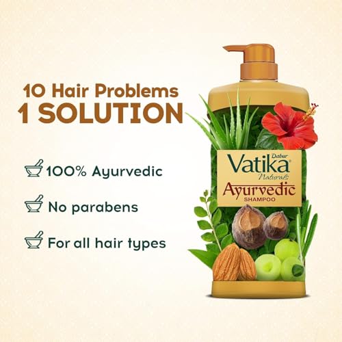 Image of Dabur Vatika Ayurvedic Shampoo - 1 L | For Strong & Healthy Hair | No Parabens | For All Hair Types | Power of Dus Poshan for 10 Hair Problems