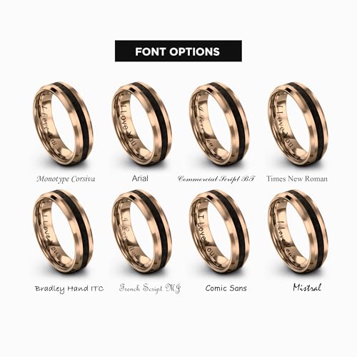 Tungsten Wedding Band Ring 18k Rose Gold Black 6mm Men Women Comfort Fit Bevel Edge Polished Size 5.5 - Thumbnail 5