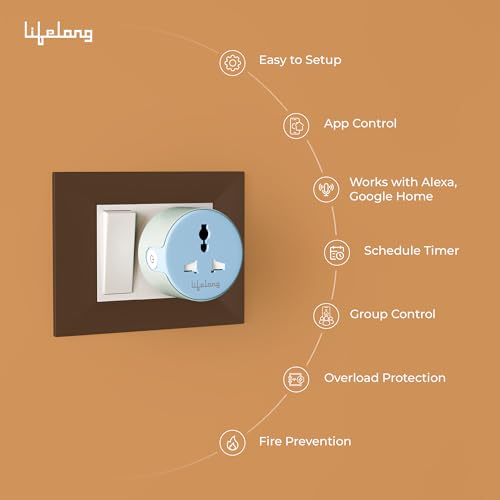 Image of Lifelong Electronics 10A WiFi Smart Power Plug for Home Automation | With App Control, Timer, Voice Control, Scheduling | Smart Plugs Gadget | Electrical Switch Socket | Compatible with Alexa & Google