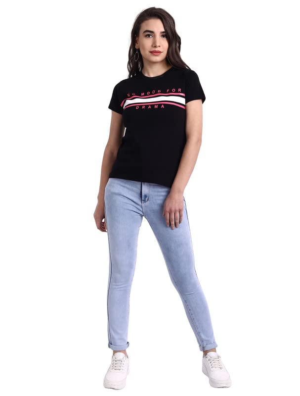 Image of Preneum Women's Graphic Printed T-Shirt, Round Neck Half Sleeve Casual Slim Fit Cotton Blend Tee, College, Office & Travel