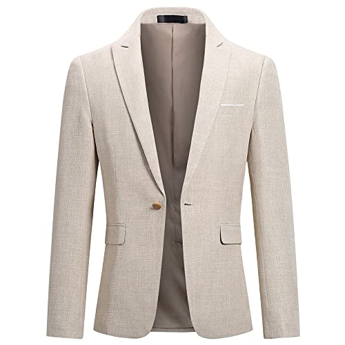 YOUTHUP Costume Homme 3 Pcs en Lin Coupe Slim Business d'affaires Mariage Formel Peak Lapel Blazer Gilet et Pantalons, Beige, XS - Image 3