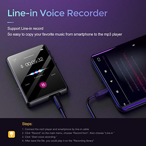32 GB MP3-speler met Bluetooth 5.0, HiFi Lossless Sound MP3-muziekspeler, Ingebouwde luidspreker, met Line-in Voice Recorder, 2,4 inch volledig touchscreen, FM-radio, Ondersteuning tot 128 GB - Image 6