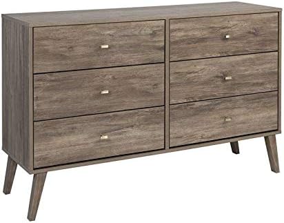 Prepac Milo Mid-Century 6 Drawer Dresser For Bedroom, 16" D x 52.25" W x 33" H, Drifted Gray