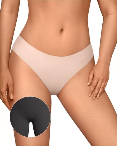 OEAK Seamless Thongs for Women Invisible Thongs No Show Thong Panty Liners Tangas Comfortable Workout G-Strings Underwear Cream M