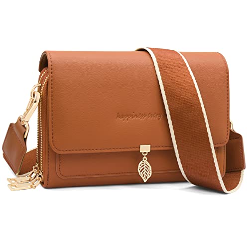 REETEE Petit Sac Bandoulière Femme Tendance Sac Téléphone Portable Protection RFID Femme Portefeuille en Cuir Sac à Main,Pochette Telephone portable avec Large Sangle Réglable et Amovible (Marron) Cover