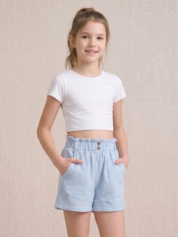 Girls Shorts Summer Casual Elastic Waist Shorts with Pockets 4Y-12Y