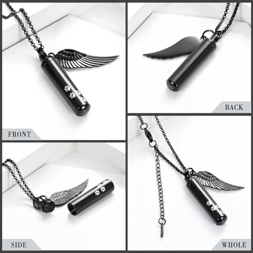 Minicremation Cremation Jewelry Paw Print Urn Necklaces for Human Pet Ashes Cylinder Urn Pendant Keepsake Memorial Ash Locket Holder Necklace for Men Women - Image 3