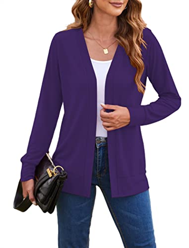 Hount Womens Casual Lightweight Long Sleeve Cardigans Soft Open Front Cardigans Sweaters Purple Xl #TOP2