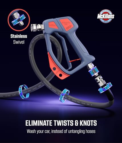 McKillans® Swivel Gun Pro - Swivel High Pressure Water Handle with 3/8" Male Plug and 1/4” Quick Connector Coupler - Power Washer Gun Compatible with Foam Cannon - Nozzle Tips Holder