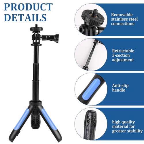 23cm/Inch Mini Tripod Selfie Stick for Camera,Webcam Stand,Compatible with Action Cameras Gopro EK7000/EK7000 Pro/Brave 7/Brave 8/V50X/V50 Pro/V50 Elite/Brave 4 Pro/Brave 7 LE & Other Action (BLUE)