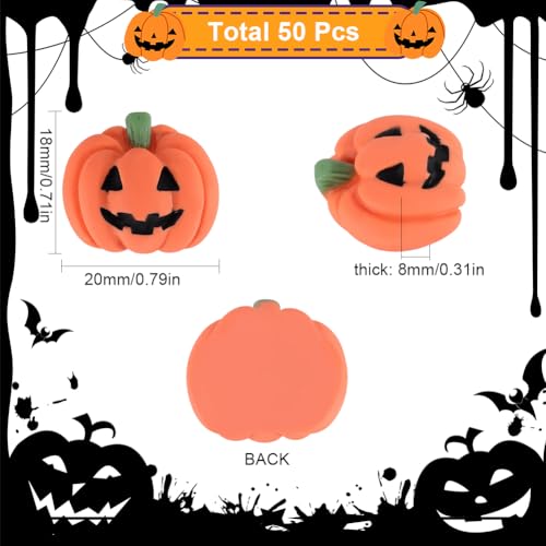 SUNNYCLUE 1 Box 50Pcs Halloween Cabochons Pumpkin Charm Cartoon Resin 3d Orange Fall Theme Pumpkins Flatback Cabochon for jewellery Making Scrapbooking Embellishments Cell Phone Case Diy Craft Supplie - Image 2