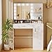 Vanity Desk with Mirror & Lights, White Makeup Desk with Drawers & Cabinet, 3 Lighting Modes & 10 Brightness, Vanity for Bedroom & Dressing Room