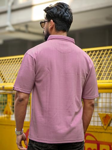 Image of Maniac || Mens || Textured || Polo Neck || 3 /4th Sleeve || Half Zipper || Cotton || T-Shirt