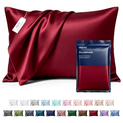 Image of MR&HM Satin Pillowcase for Hair and Skin, 2 Pack Silky Satin Pillow Cases No Zipper, Queen Size Pillow Covers with Envelope Closure (20x30, Burgundy)
