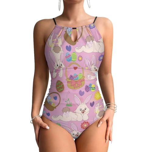 Maillots de bain une pièce femme contrôle ventre imprimé lapin de Pâques chic