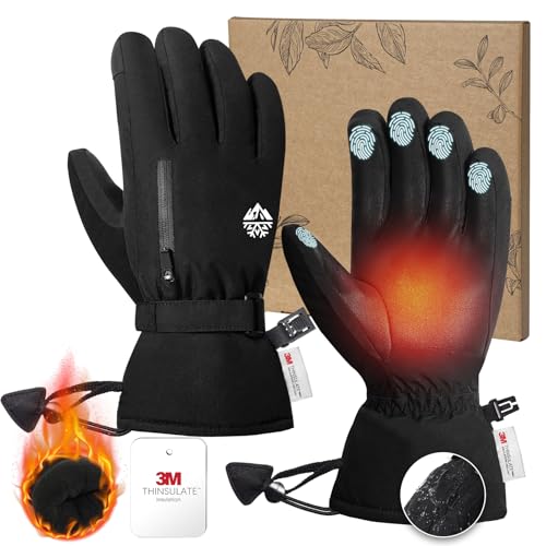 Ski Gloves for Men Women Waterproof Insulated, Winter Snow Gloves for Extreme Cold Weather with 3M Thinsulation, Warm Touchscreen Anti-Slip Glove with Zipper Pocket for Skiing Snowboard Alaska Cruise