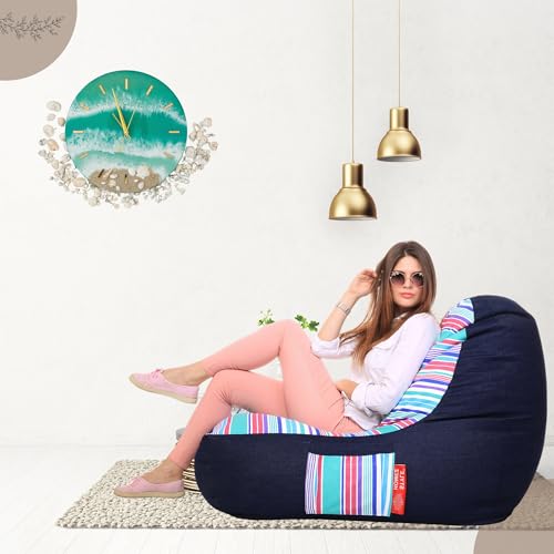 Image of Style Homez Urban Design Denim Canvas Stripes Printed Chair Bean Bag XXL Size Filled with Beans Fillers