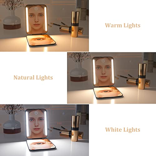 Wobsion Rechargeable Travel Mirror,1X/3X Magnification Compact Mirror,3 Color Lights Pocket Mirror,Dimmable Portable Makeup Mirror,400Mah,Small Mirror For Purse,Gifts,Black #TOP2