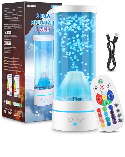 DoXtreme Lámpara de Montaña Nevada LED 17 Colores, Lámpara de Estado con Mando con 4 Modos de Luz, Relajación, Luz Nocturna USB para Niños para Dormitorio, Hogar, Oficina, Salón(Blanco)